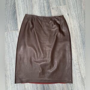 Danier Leather Genuine Leather Brown Pencil Skirt